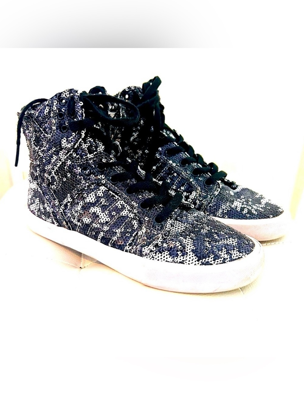 Supra Black & Silver Fully Sequined High Top  Skytop Sneakerss Size 7 - Picture 3 of 10
